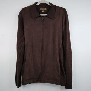 Cubavera Faux Suede Zip Up Knit Sweater Size L